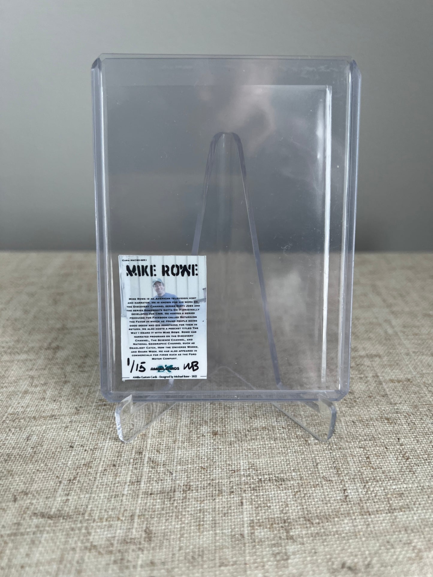 MIKE ROWE Custom Art Trading Card Mini Micro Size - Host TV Personality Celebrity - Dirty Jobs - 2022 - 1/1 Micro Trading Card - Designed by AMiBa Cards