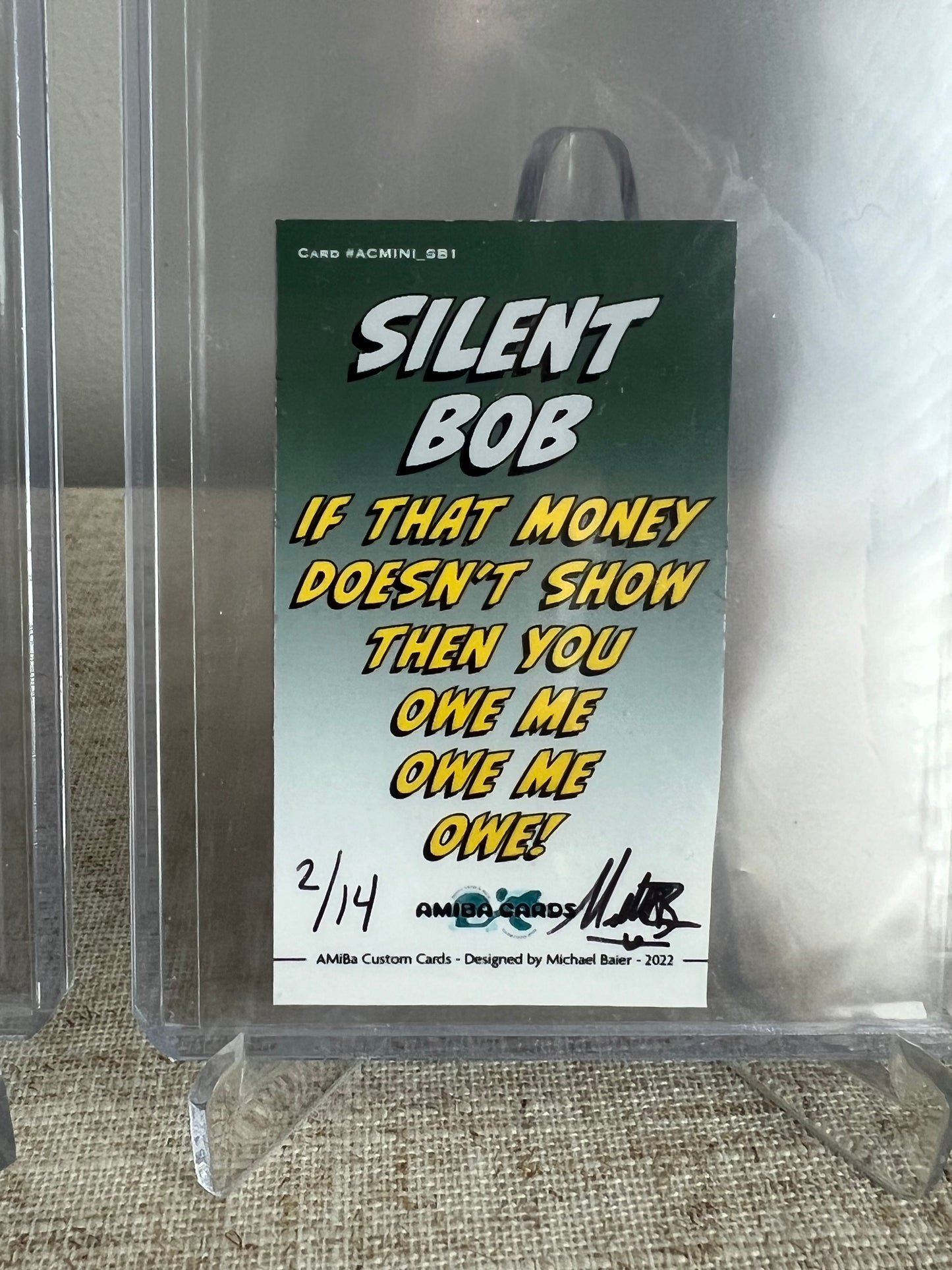 JAY & SILENT BOB Custom Art Trading Card Mini Size 2 CARD SET - Jason Mewes & Kevin Smith - Celebrity Actors Director Writer - 2022 - 1/1 Mini Trading Card SET OF 2 - Designed by AMiBa Cards