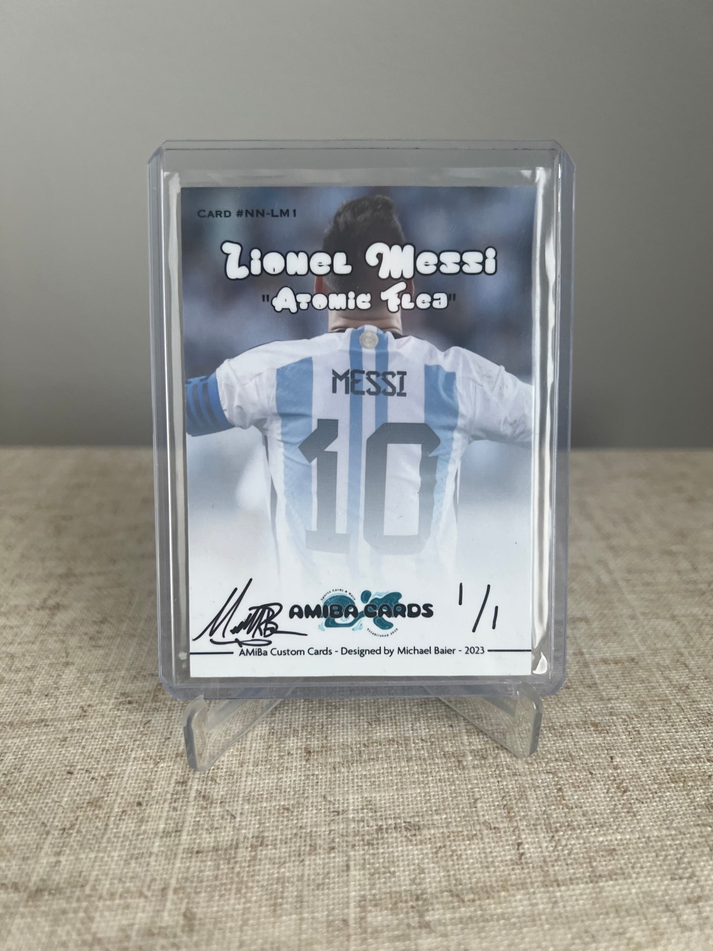 SPORTS NICKNAME SERIES - Lionel Messi "THE ATOMIC FLEA" - Soccer - Custom Art Trading Card - 2021 - 1/1 Trading Card - Designed by AMiBa Cards