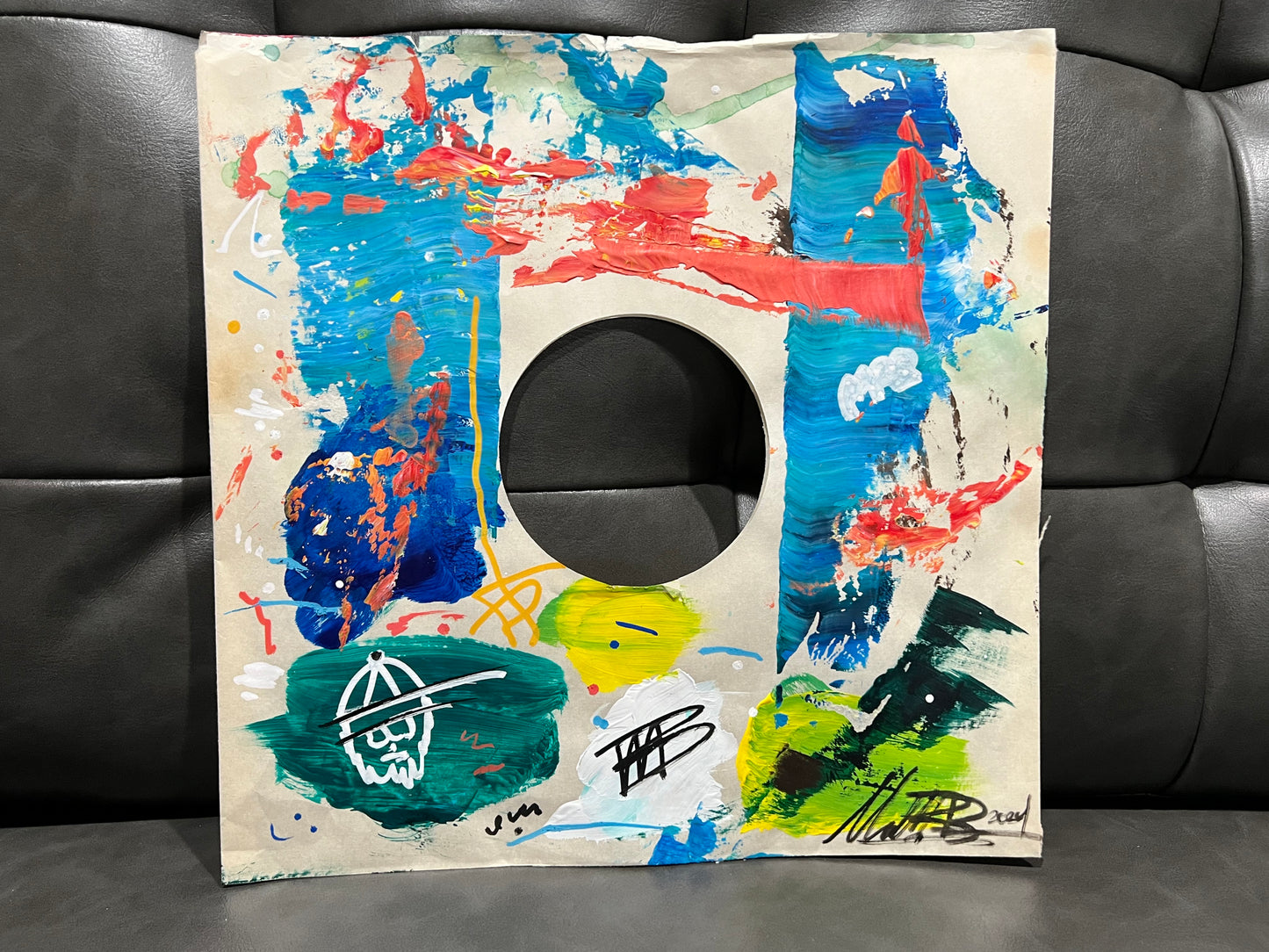 High Class Bluegrass & Other Roadside Attractions - Grass, Food, & Lodging - Vinyl Vision - Wave 1 - Record 4 - Original 1/1 Abstract Acrylic Painting - Framed Art